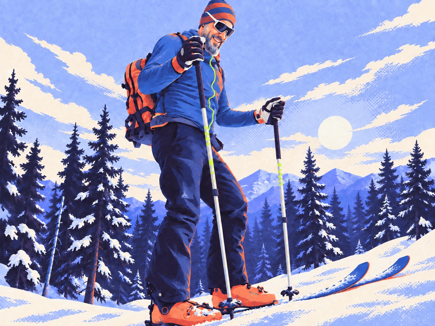 Alex auf Skitour in verschneiter Berglandschaft